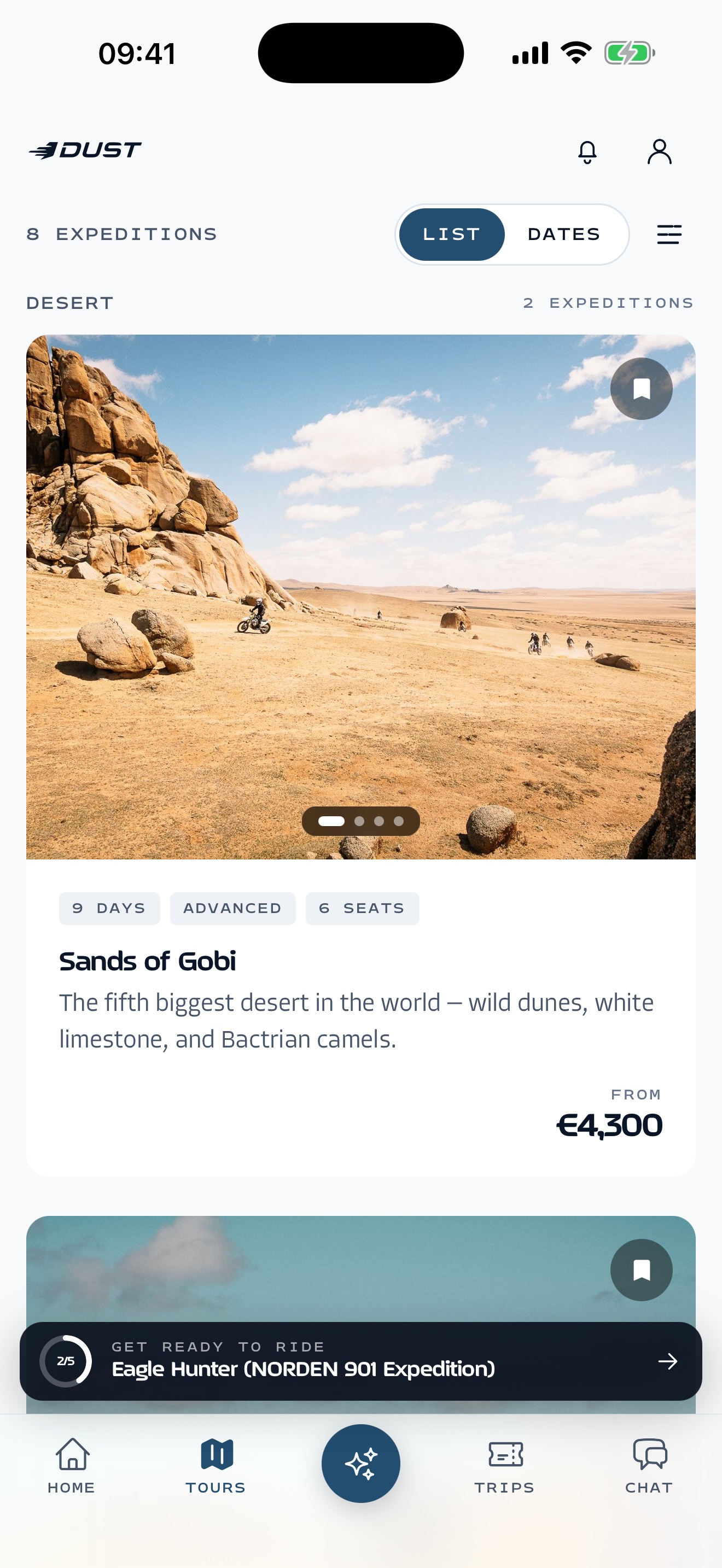 Explore tours screen
