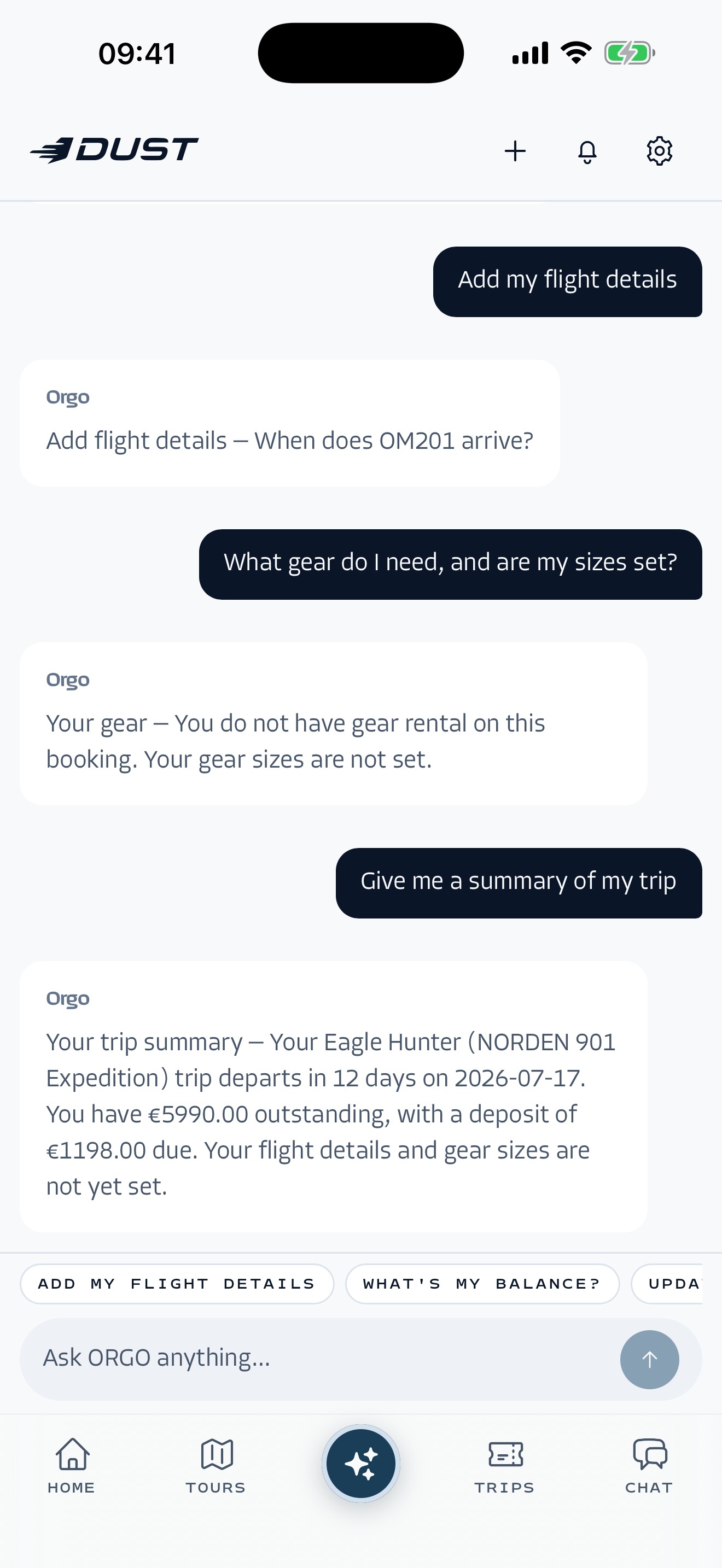 ORGO AI assistant screen